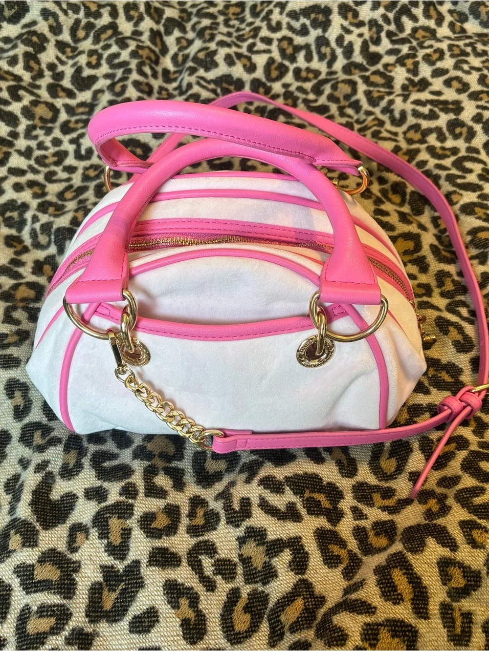 Juicy Couture Hot Pink and Cream Kids Crossbody with Jeweled Logo